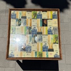 Antique Art Deco Side Table With Hotel Card Design