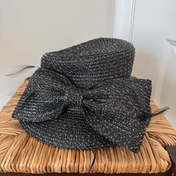 August Hats Black w/silver accent Straw Hat with Large Bow o/s
