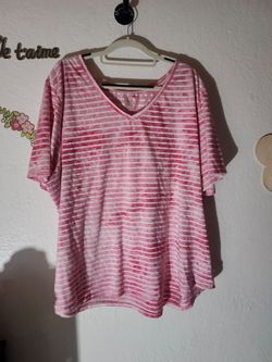 Pink Striped and Tie Dye V-Neck Short Sleeve Top 3X