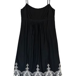 Ann Taylor LOFT Classic MIDI Dress Black Floral Embroidered 100% Cotton Size 10