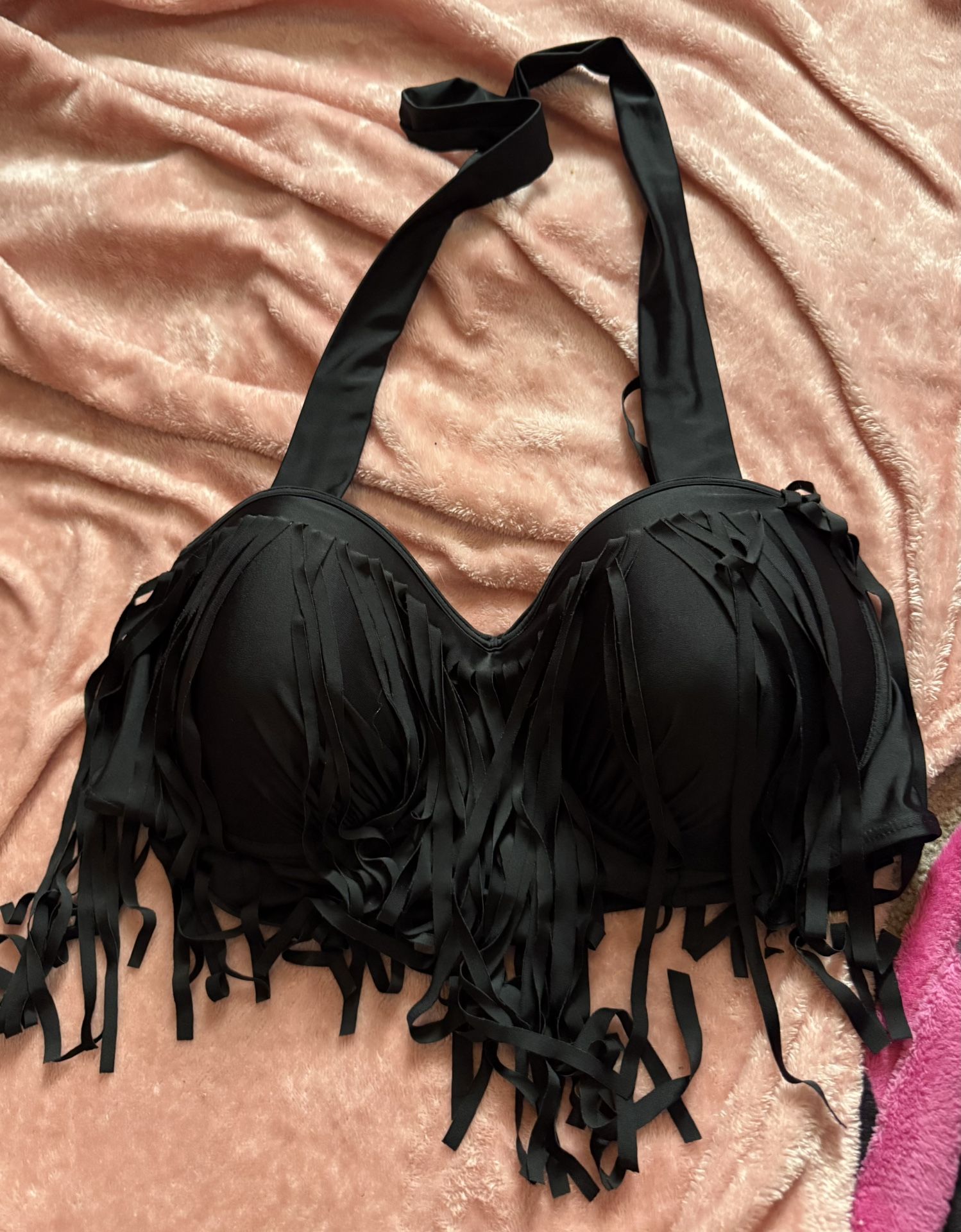 Women’s xxxl swimsuit fringe black bikini top 3x