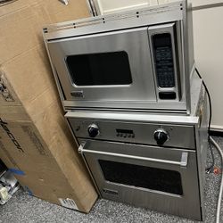 Viking Professional Stainless Steel 27” Microwave And Wall Oven Built In