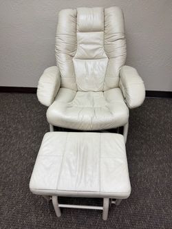 Cream Faux Leather Swivel Glider Recliner + Ottoman - Delivery Available