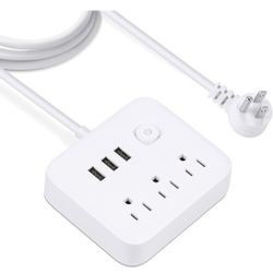 Power Strip with USB,3 Outlet Extension 3 USB Ports,Non Surge Protector,Flat Plug Desktop Charging Station Multi Plug Outlets for Dorm,Home,Office,Cru