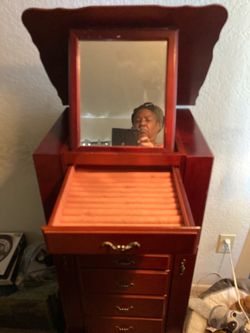 Cherry Wood Jewelry Armoire with Mirror