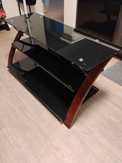 3-Tier Glass TV Stand with Wood Frame