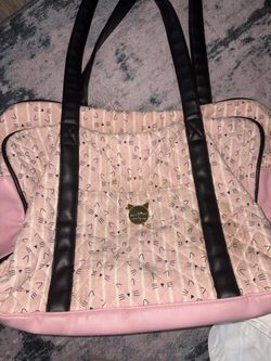 Pink Quilted Cat Print Tote Bag