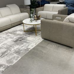 New dual power recliner 2 tone leather /fabric Sofa, loveseat and chair.