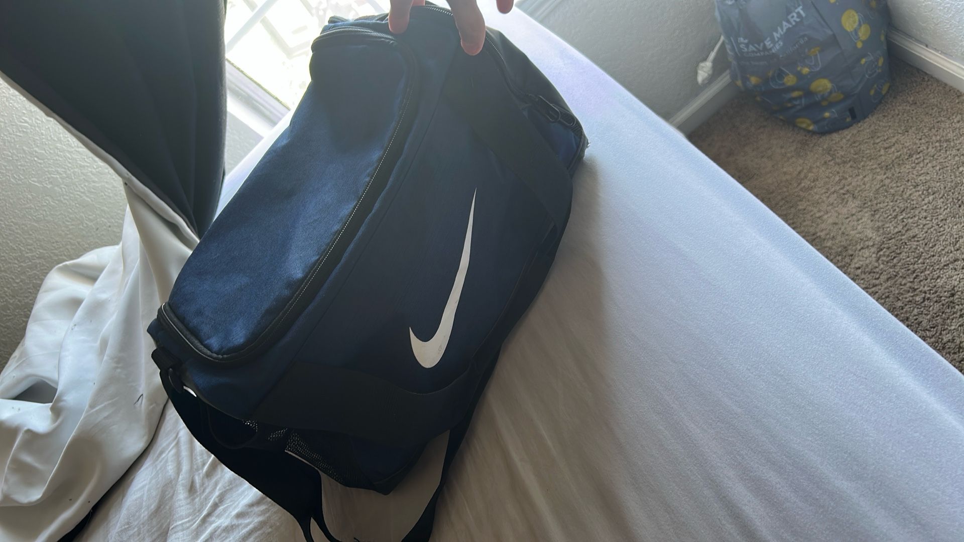 blue nike duffle bag