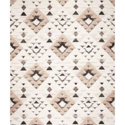 Huge 9' x 12' Moroccan Boho Tassel Shag Area Rug, Extra Thick 2", Ivory & Brown, Boho Modern Design, Soft, Non-Shedding, Easy to Clean
