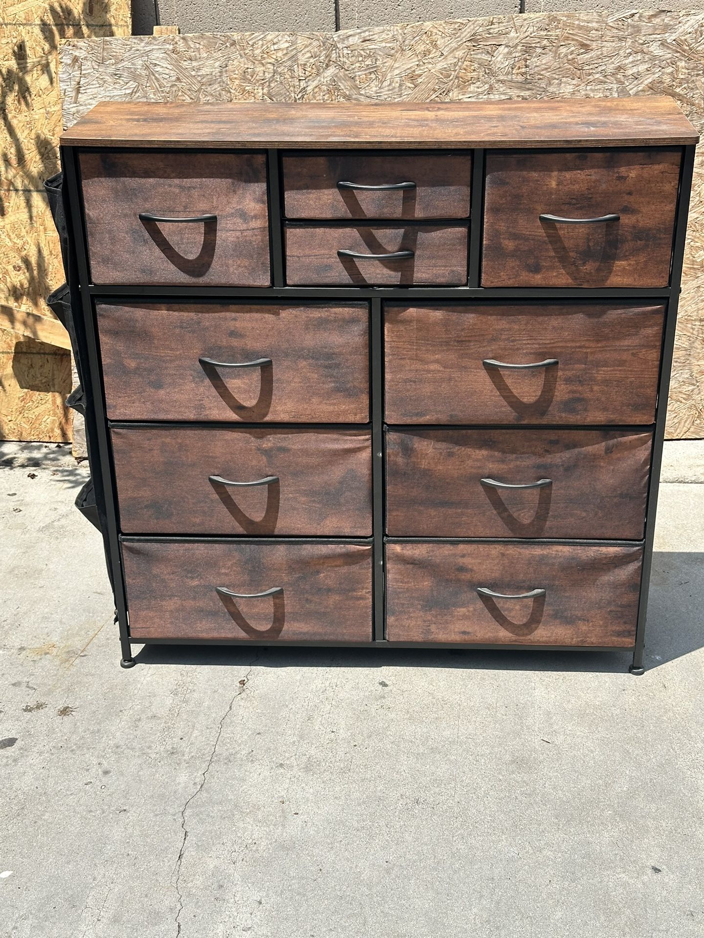 Light Weight 10 Drawer Dresser, Modern Fabric Drawer Storage Closet, Vertical Chest of Drawers for Bedroom Living Room, Wooden Grain   