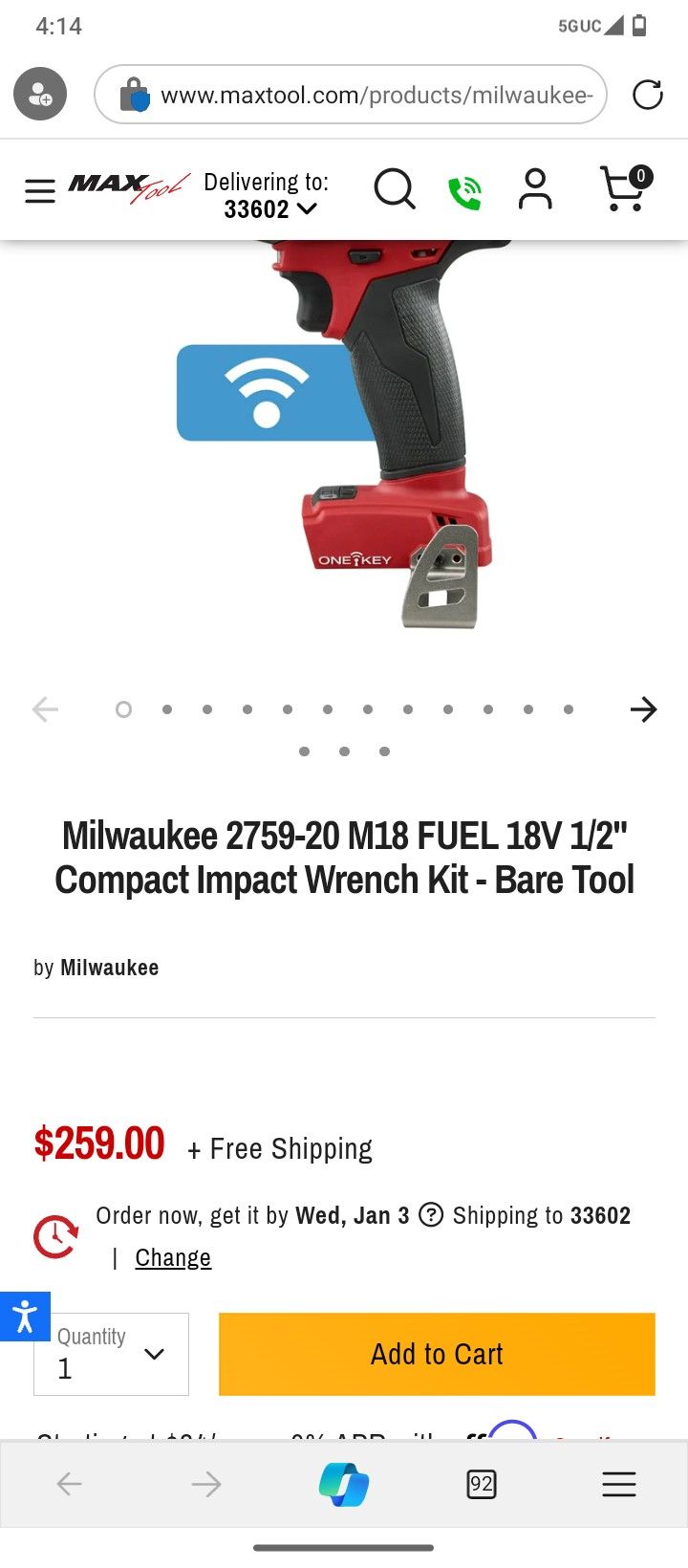Milwaukee 2759-20 M18 Fuel 18v 1/2"  Compact Wrench Batteries Used Good Condition 