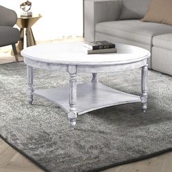 ES09 $60  Round Coffee Tables for Living Room Rustic Industrial Design Circle Table Furniture Sturdy Legs Cocktail Table with Storage Open Shelf, Easy