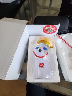 Jack in the Box Promotional Glass Jack Sipper Cup with Lid and Straw