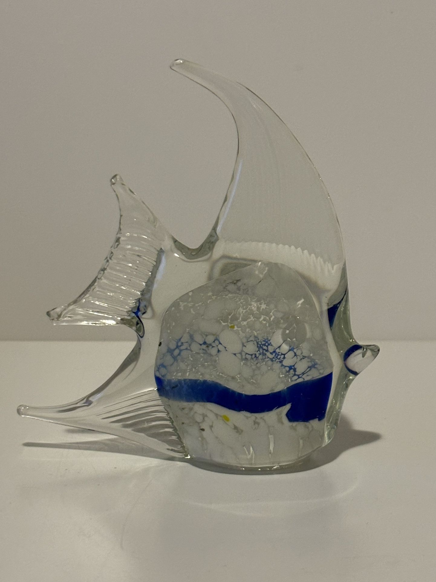 Clear, Blue And White Fish Paperweight