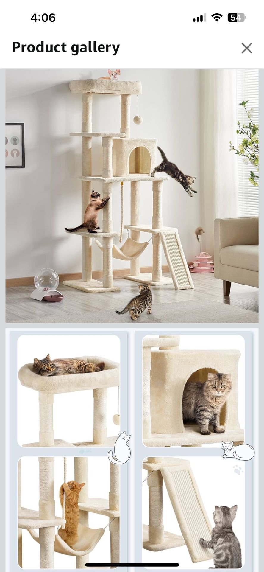 Yaheetech Cat Tree, 63 Inches Multi-Level Indoor Cat Play Structure with Scratching Posts, Hammock, and Dangling Ball