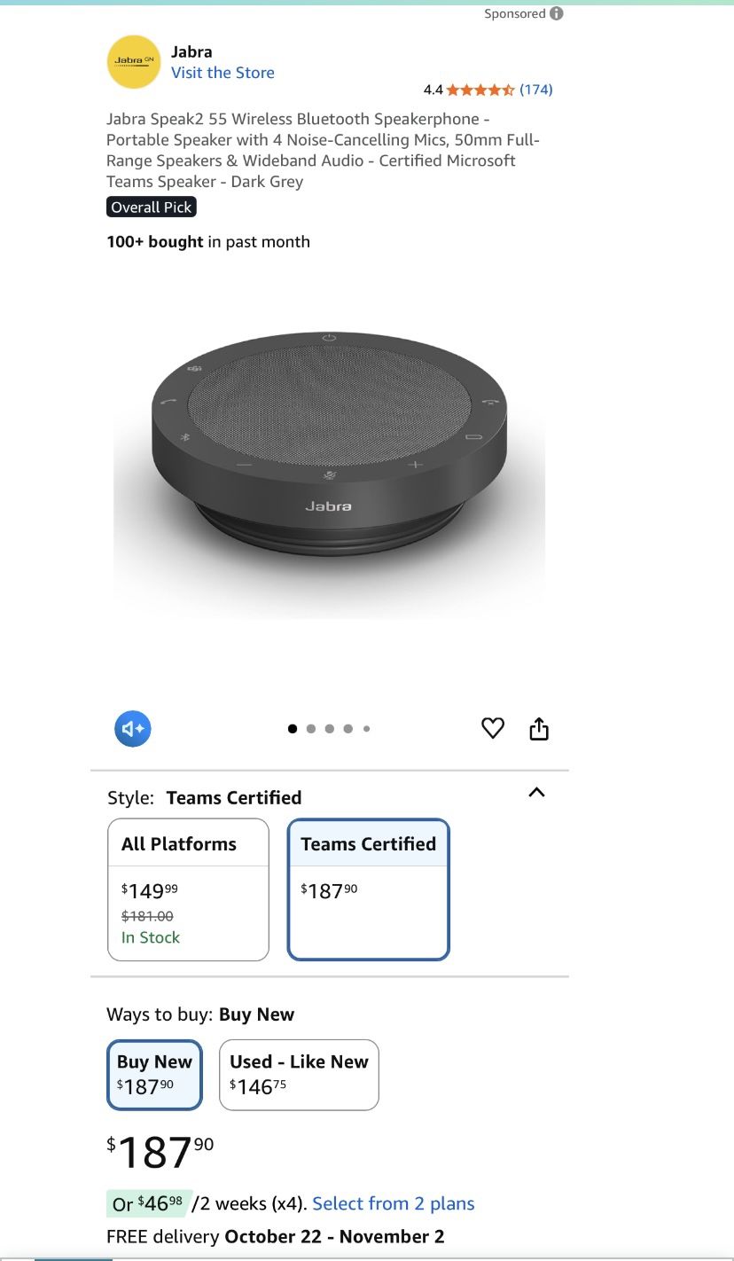 Jabra Speak2 55 Wireless Bluetooth Speakerphone