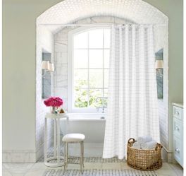 Mildew Resistant Check Fabric Shower Curtain Set, 72x72 White, Waterproof Polyester, Anti-Bacterial Non Toxic Eco-Friendly No Odor, Rust Proof Gromme