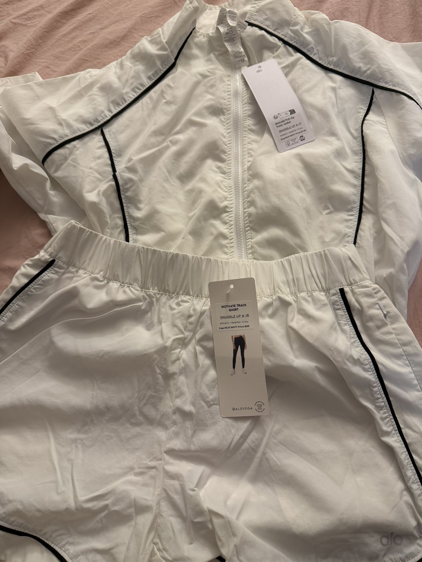 Alo Motivate White Track Jacket And Shorts