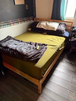 Full/Queen Wooden Bed Frame and Mattress