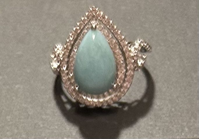 Larimar and White Zircon Sterling Silver Ring