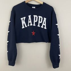 Navy Blue Kappa Star Cropped Long Sleeve Pullover Sweatshirt