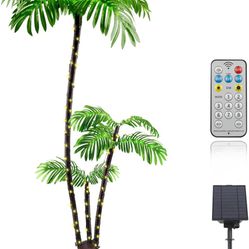 Solar Artificial Palm Tree 6Ft 3Trunks 241LED Lighted Outdoor with 8 Modes for Tiki Bar Christmas Decor, Simulation Tropical Palm Tree Light for Home 