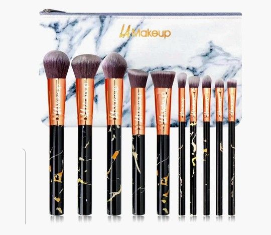 10pcs Marble Makeup Brush Set With Bag