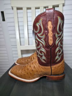 Justin Full Quill Ostrich Square Toe Western Boots 8516 Men's Size 9 D DEFECT