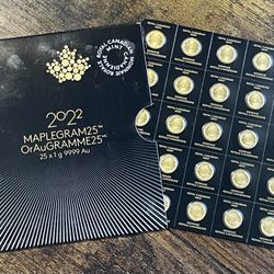 2022 Canada Fractional GOLD Maple 🍁 Card 25/1g Sheet