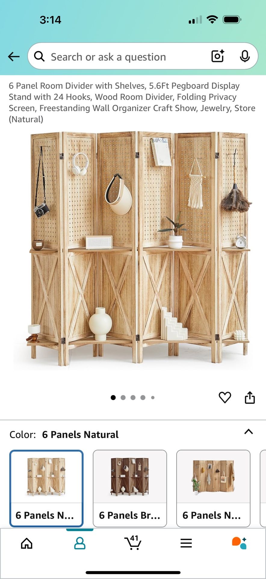 6 Panel Room Divider W Shelves