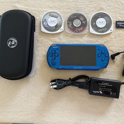 Sony PlayStation Portable Psp 3000 Blue w/ 7000+ Games Saved in The 128GB Memory Card