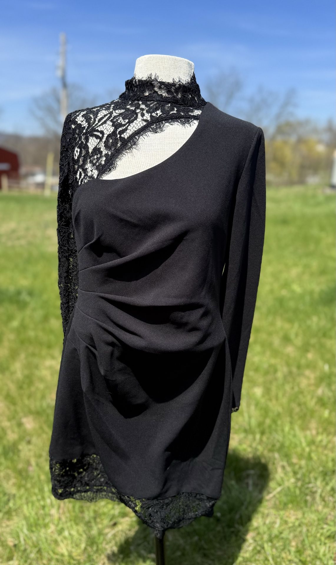 Aidan by Adrianna Papell Women's Black Lace Bodycon One Shoulder Dress Size 8