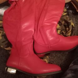 Red Half Leather Thigh High Boots