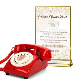Audio Guest Book Wedding Phone,32GB Memory,Red signB Customized Audio Messages, Volume Adjustable, with Message Replay Feature, Suitable for All Kinds