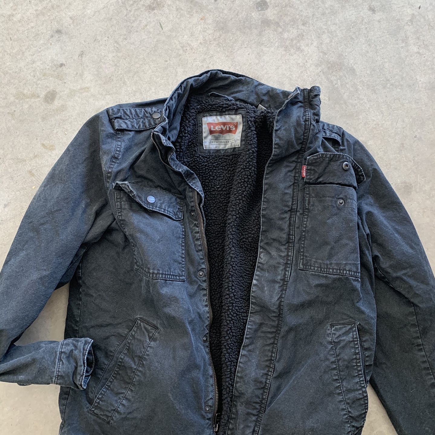 Levi Jacket Fur Lined Inside Black Denim Outside