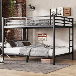 Metal Queen Over Queen Bunk Bed Frame No Box Spring Needed In The Box ( Used with hardware and Manual