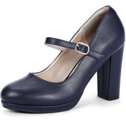 IDIFU IN4 Mary Jane Shoes Women's Pumps Dress Shoes Comfortable, Wedding, Bridal, Fashion, Chunky Block Heels, Platform, High, Round Toe, Closed Toe, 