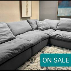 Grey Cloud Couch Feathered Modular Sectional Sofa