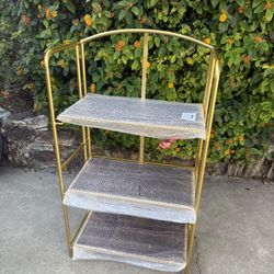 No Assembly Folding Bookshelf for Living Room, 3 Tier Gold Collapsible Book Shelf for Home Office, Portable Bookcase Storage Organizer