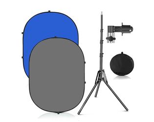Chromakey Blue Grey Backdrop with 6.23ft Stand, 2-in-1 Blue Screen and Grey New