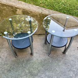 Glass round coffee tables (pair)