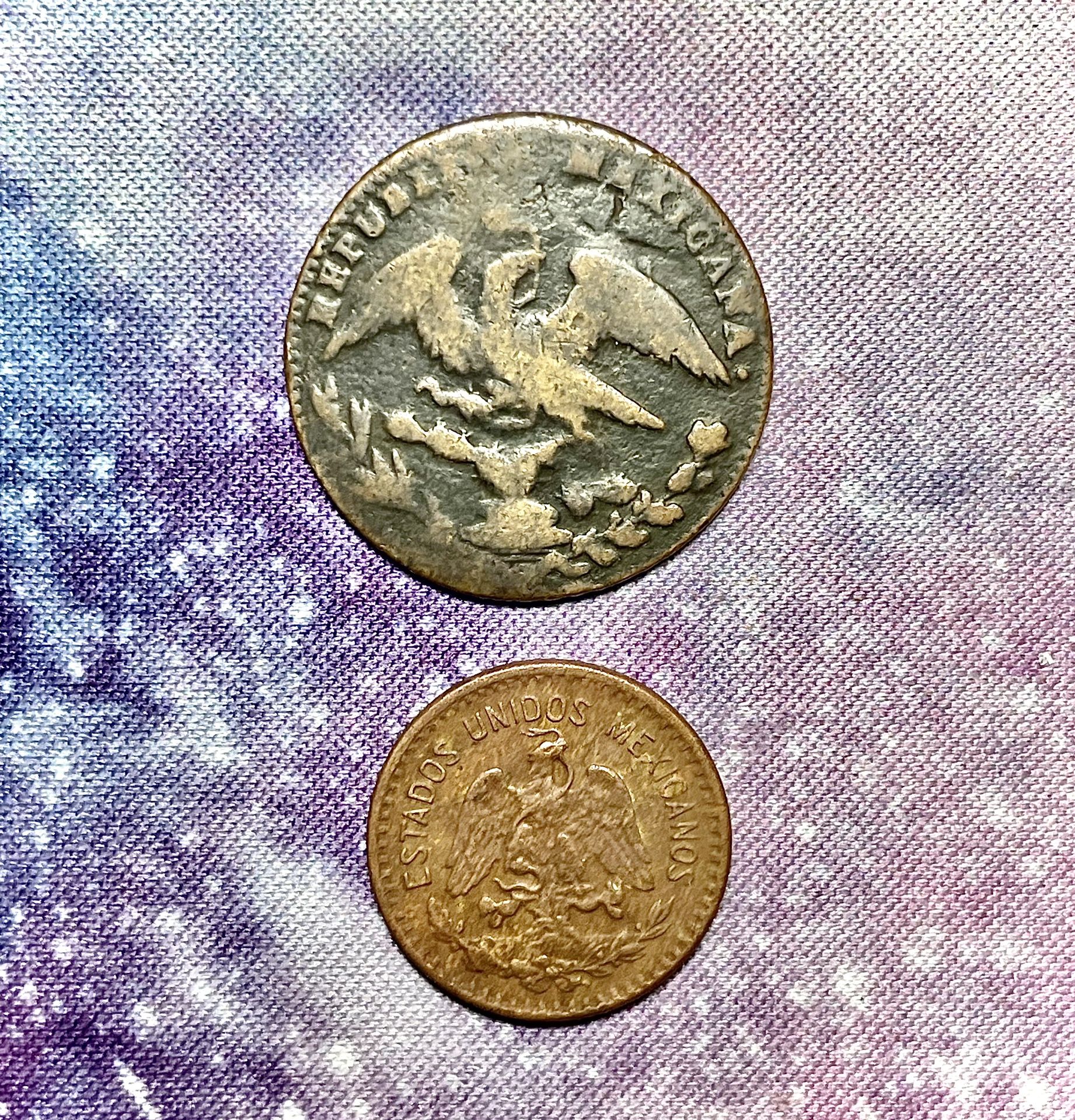 1835 1/4 De Real Mexican Coin And 1946 One Cent -Mexico