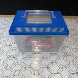 Rectangular Kritter Keeper Small w/ Blue Vented Lid - Pet Holding Habitat -9x6x7