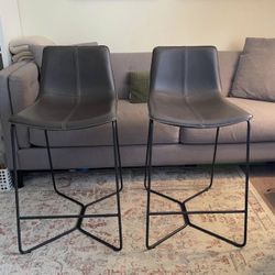 2 West Elm Slope Leather  Counter Stools