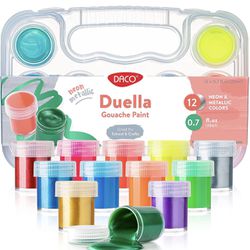  Duella Kids Paint, 12 Colors Art Set, 0.7 fl.oz (20ml) Paint Pots with Carry Case, School Supplies for Kids, Non Toxic Gouache Paint, Washable Paint 