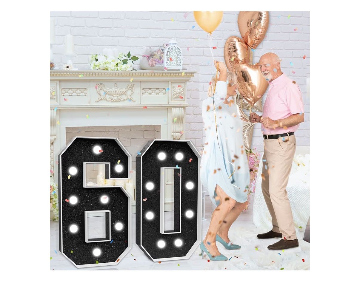 imprsv Marquee Numbers Black 60th-Birthday Decorations: Large 3ft Light Up Number 60 Birthday Decoration for Women Men Sixty Year Old Anniversary Part