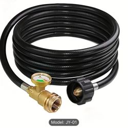 12ft Propane Extension Hose with Gauge and Leak Detector - Durable Rubber and Brass Replacement Hose for BBQ Grills, Heaters, Camp Stoves, and More - 