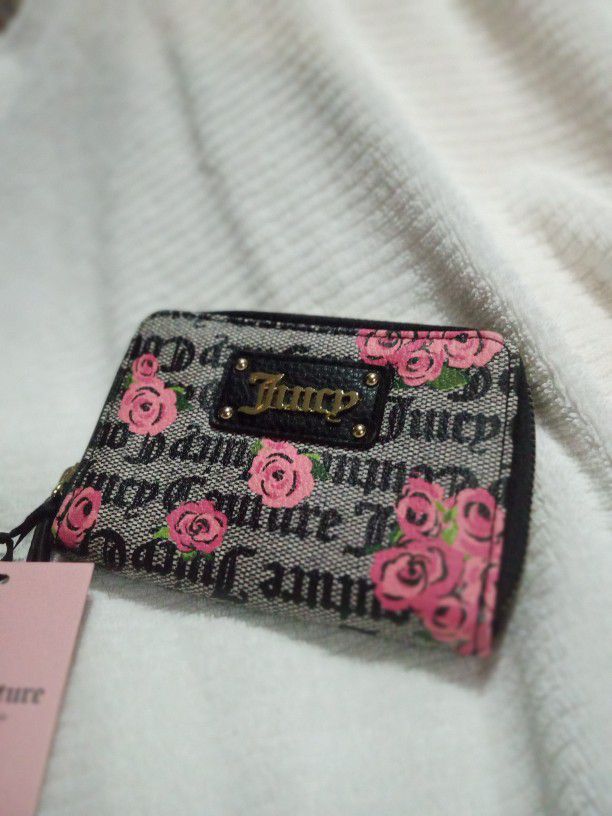 New Juicy Couture Small Wallet Pink Bloom Black