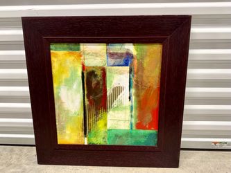Framed Abstract Mixed Media Wall Art w/ Dark Espresso Wood Frame - Coconut Grove Gallery (25" x 25")